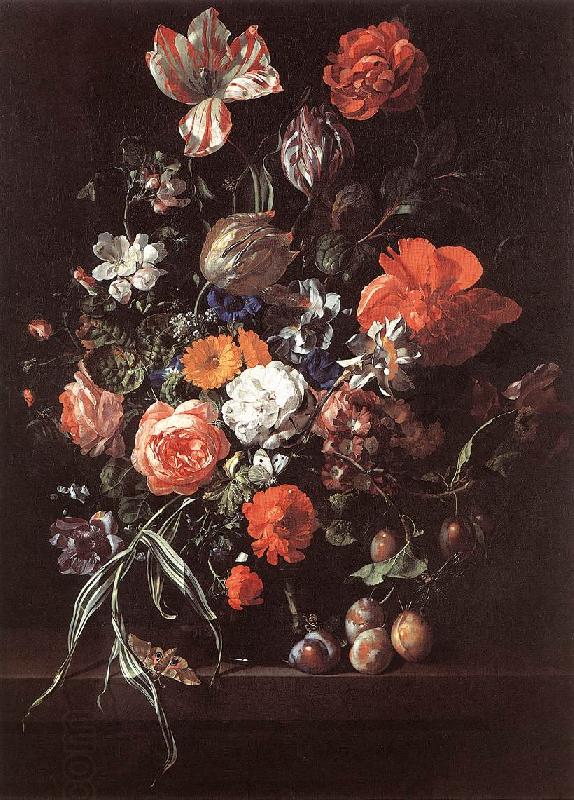 RUYSCH, Rachel Still-Life with Bouquet of Flowers and Plums af China oil painting art